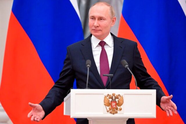 putin speech 2 russian flags